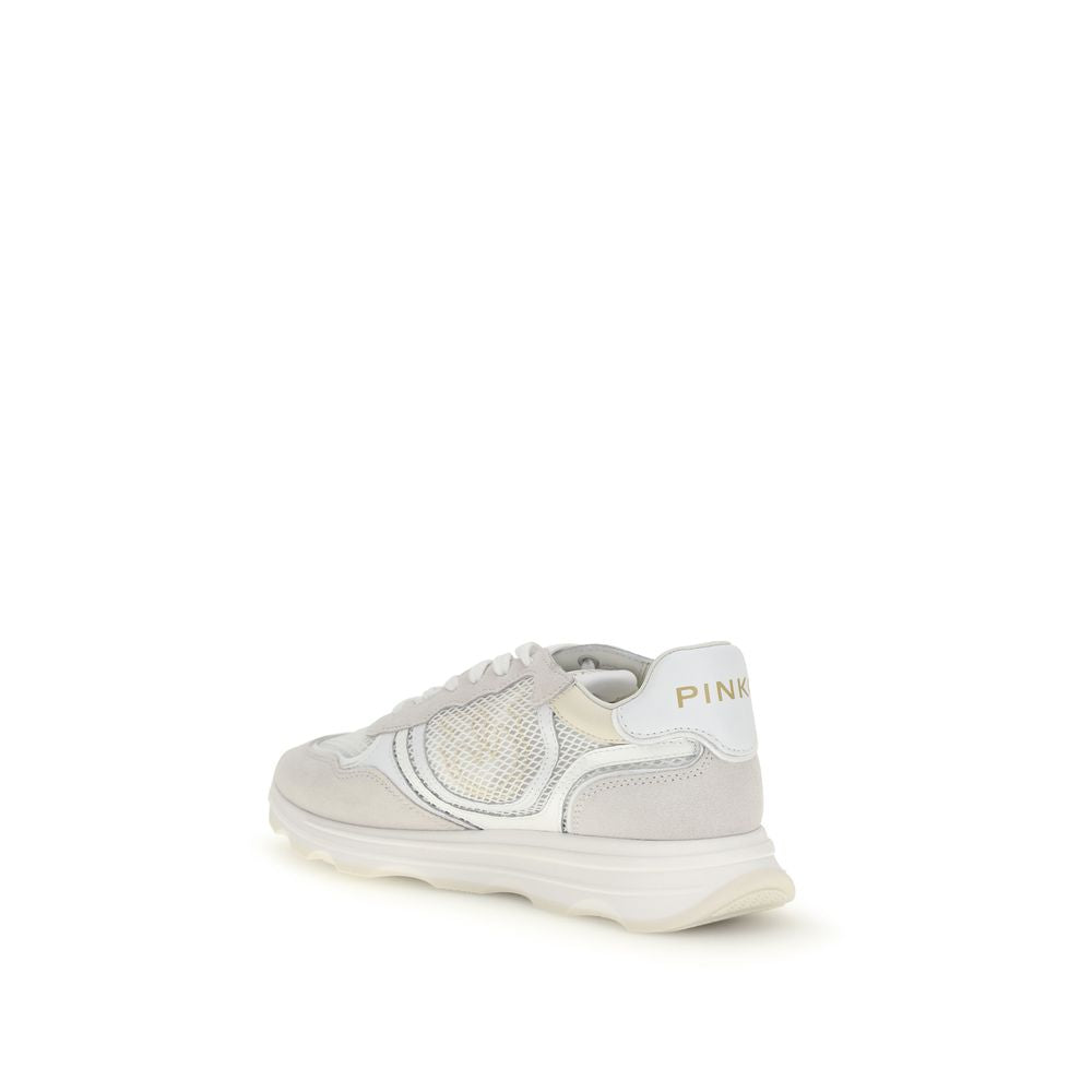 PINKO White Bos Taurus Calf Leather Athletic Sneakers