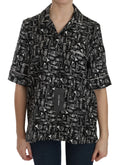Dolce & Gabbana Black Silk Top with Musical Instrument Print