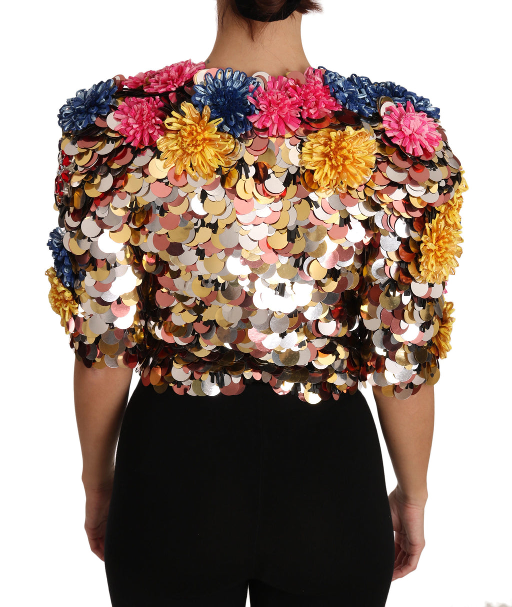 Dolce & Gabbana Crystal Pailletten Jacke Mantel mit Blumenmuster