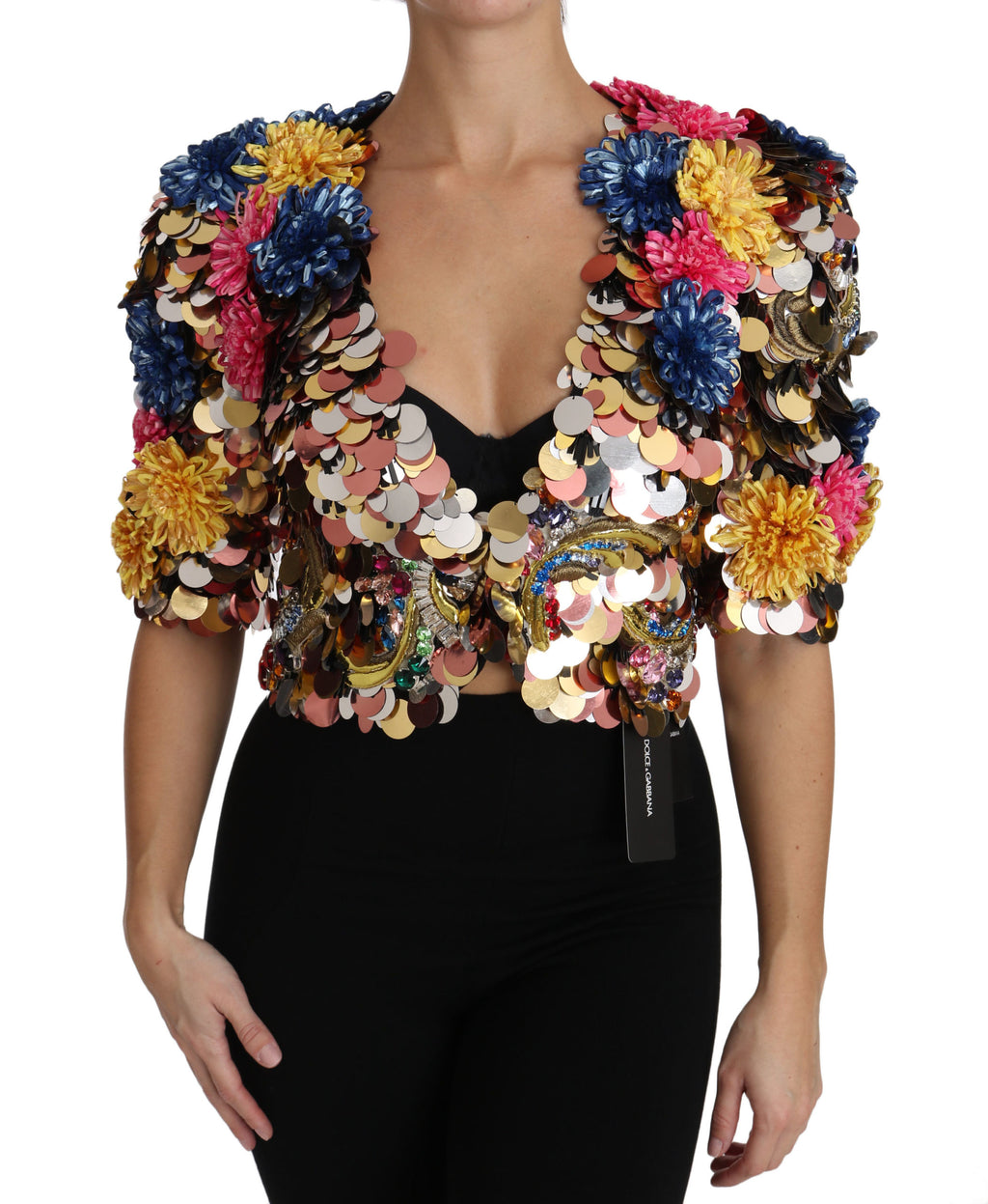 Dolce & Gabbana Crystal Pailletten Jacke Mantel mit Blumenmuster