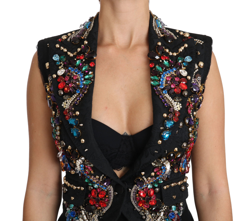 Dolce & Gabbana Black Crystal Sicily Vest