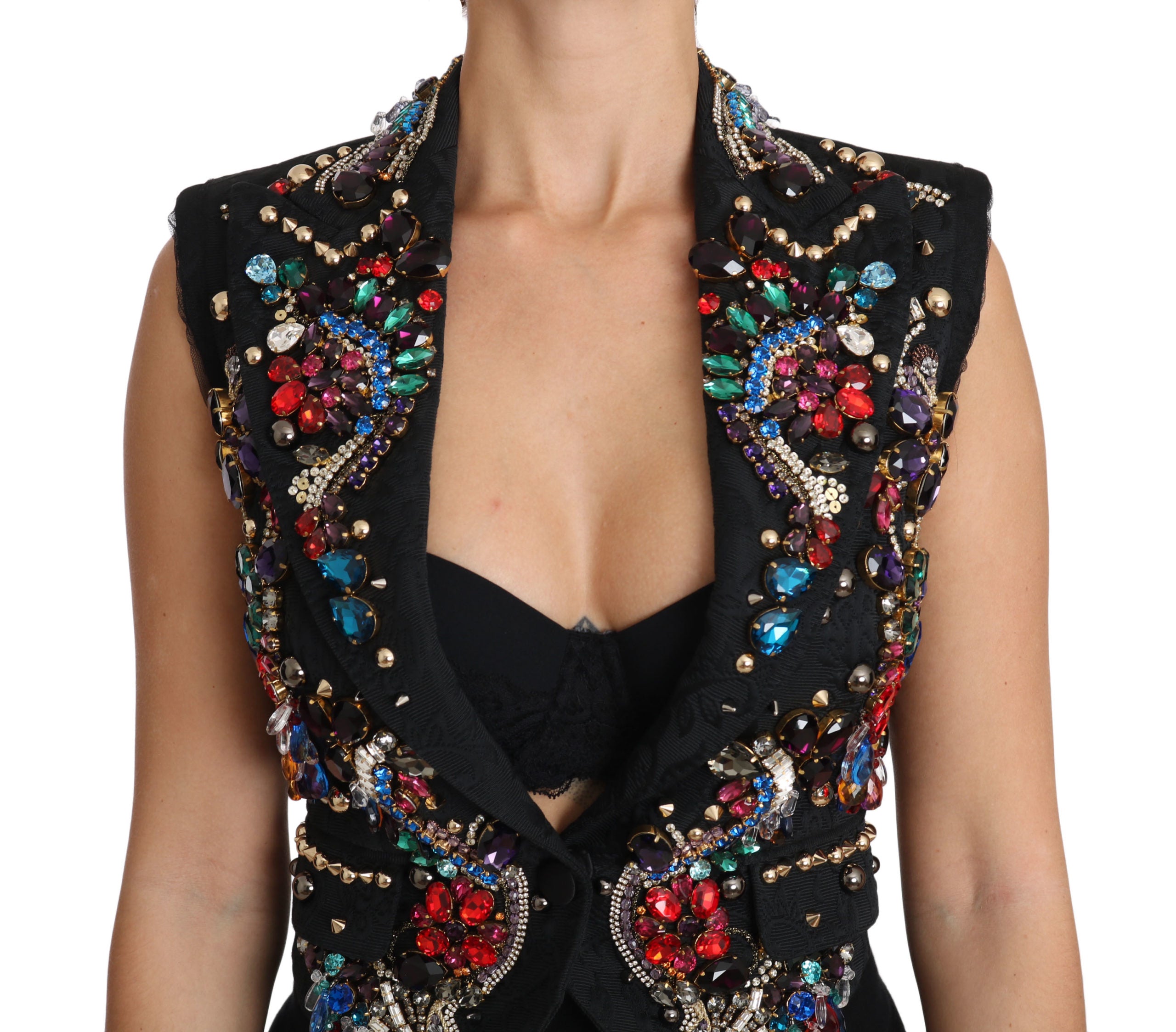 Dolce & Gabbana Black Crystal Sicily Vest