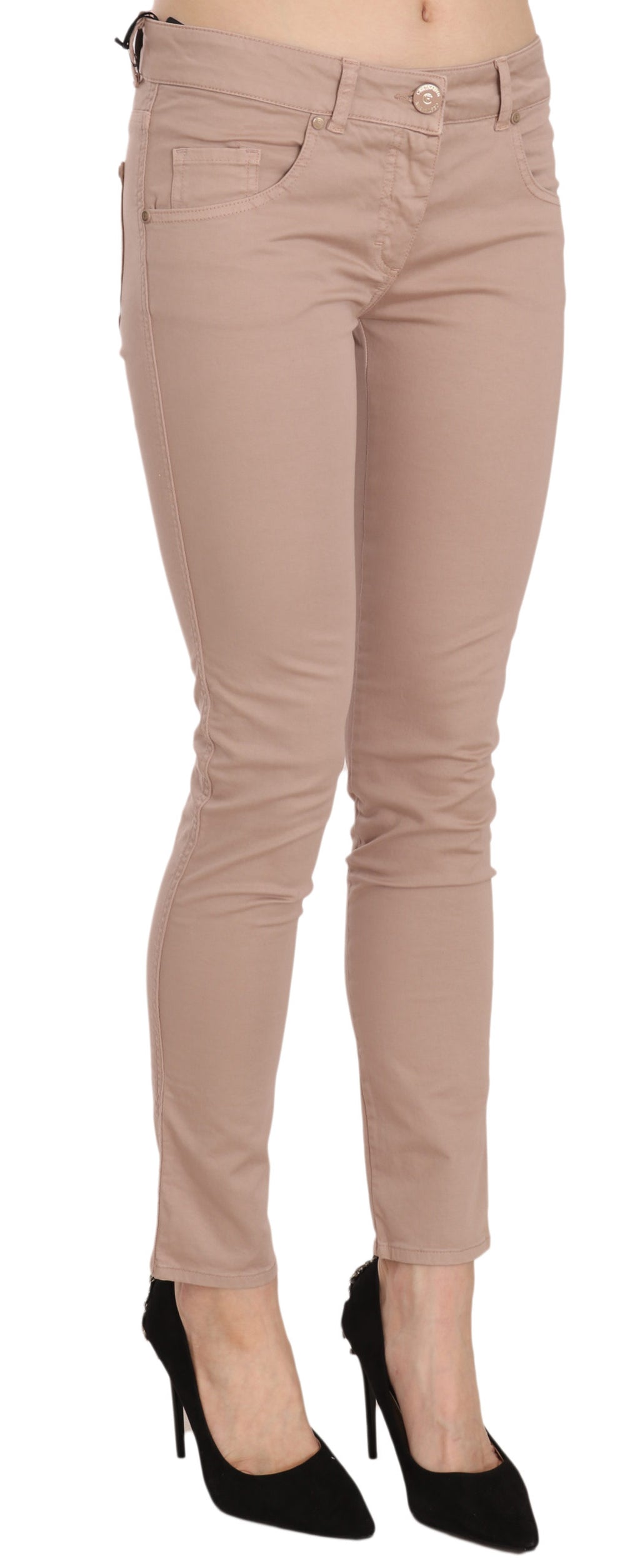 CRISTINAEFFE Braune Slim Fit Skinny-Hose aus Baumwolle mit niedriger Taille