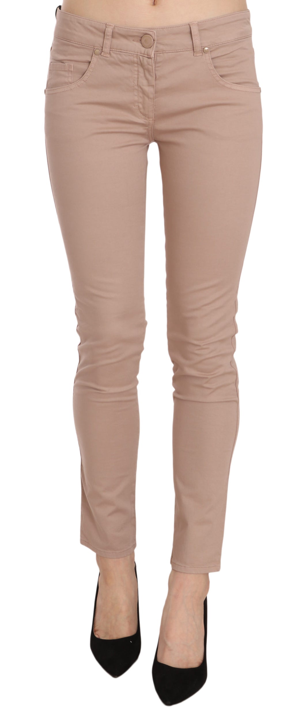 CRISTINAEFFE Braune Slim Fit Skinny-Hose aus Baumwolle mit niedriger Taille