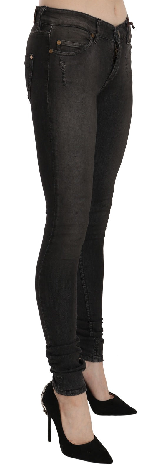 PLEIN SUD Black washed cotton low-rise skinny jeans