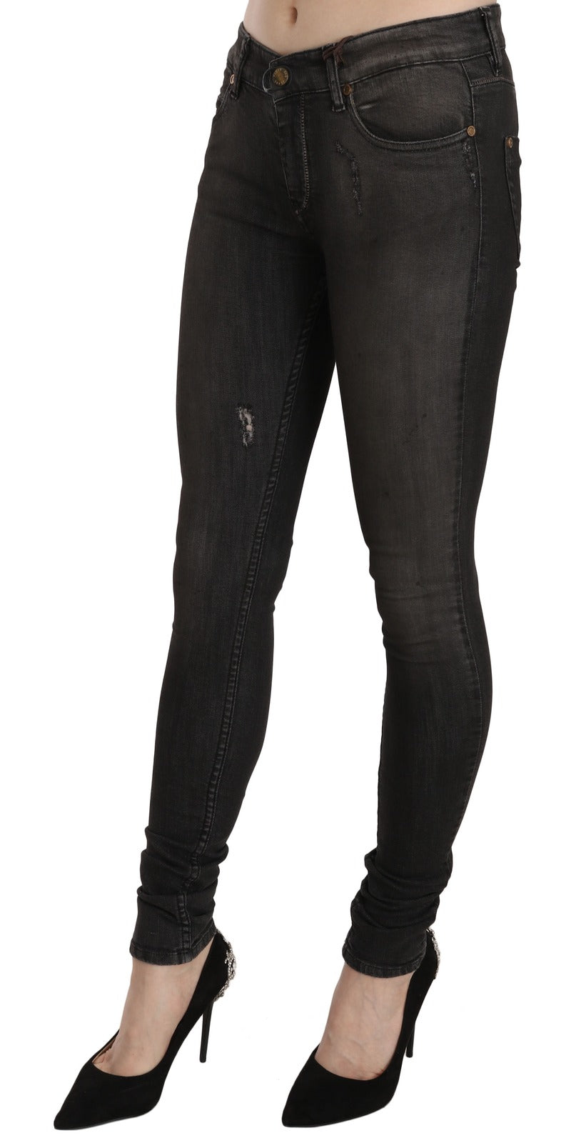 PLEIN SUD Black washed cotton low-rise skinny jeans