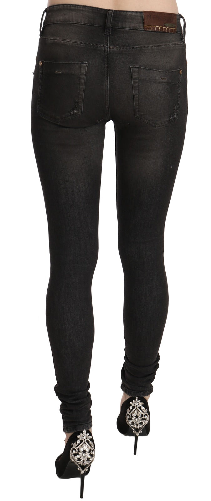 PLEIN SUD Black washed cotton low-rise skinny jeans