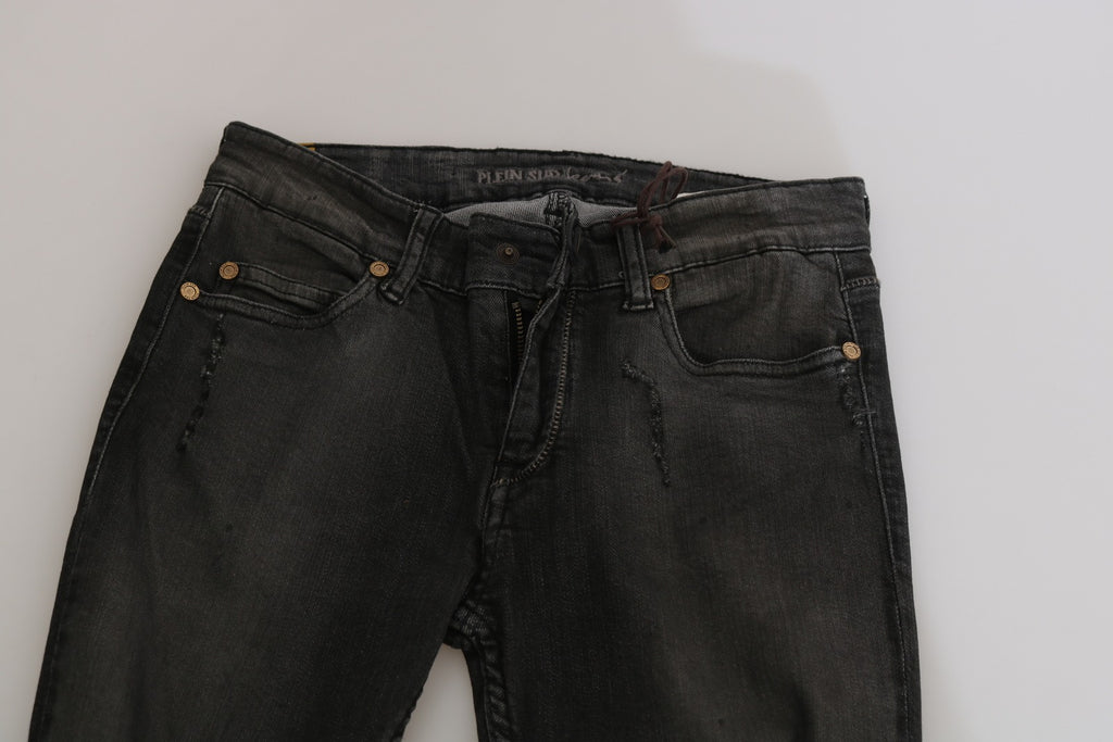PLEIN SUD Black washed cotton low-rise skinny jeans