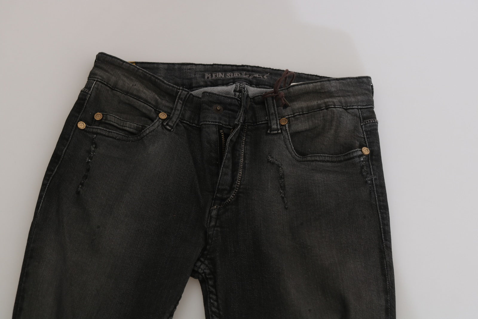 PLEIN SUD Black washed cotton low-rise skinny jeans