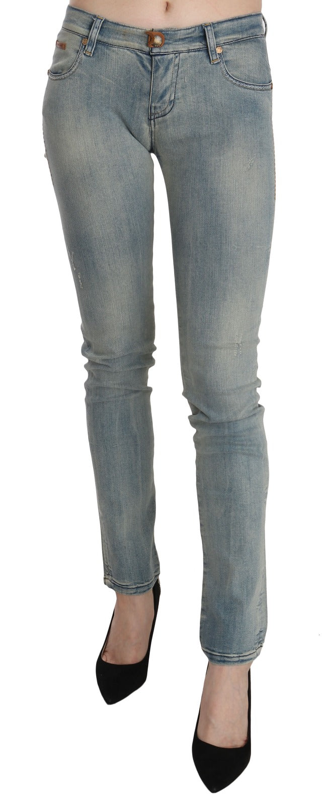 PLEIN SUD Light Blue Washed Mid-Rise Skinny Jeans
