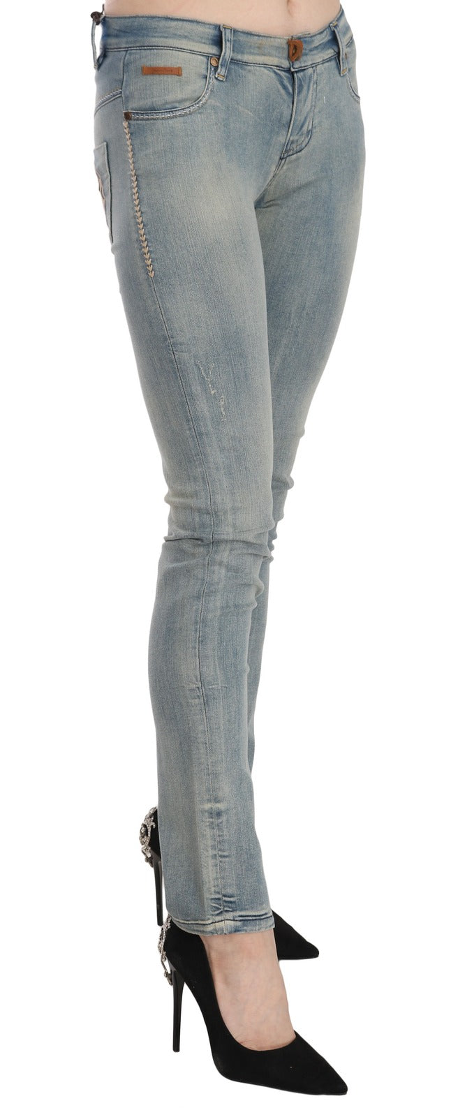 PLEIN SUD Light Blue Washed Mid-Rise Skinny Jeans