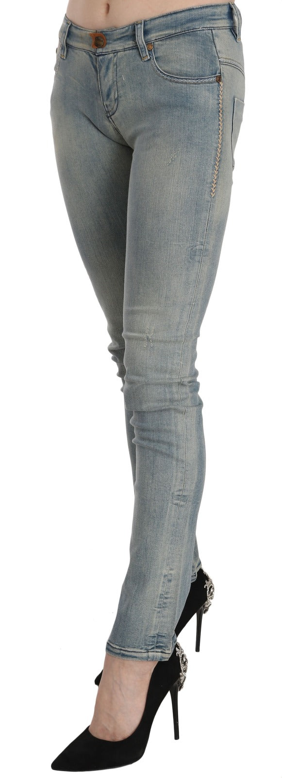 PLEIN SUD Light Blue Washed Mid-Rise Skinny Jeans