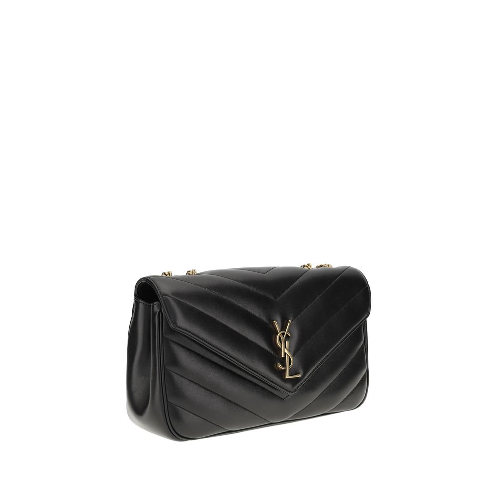 Saint Laurent Schwarze Bos Taurus Kalbsleder Schultertasche