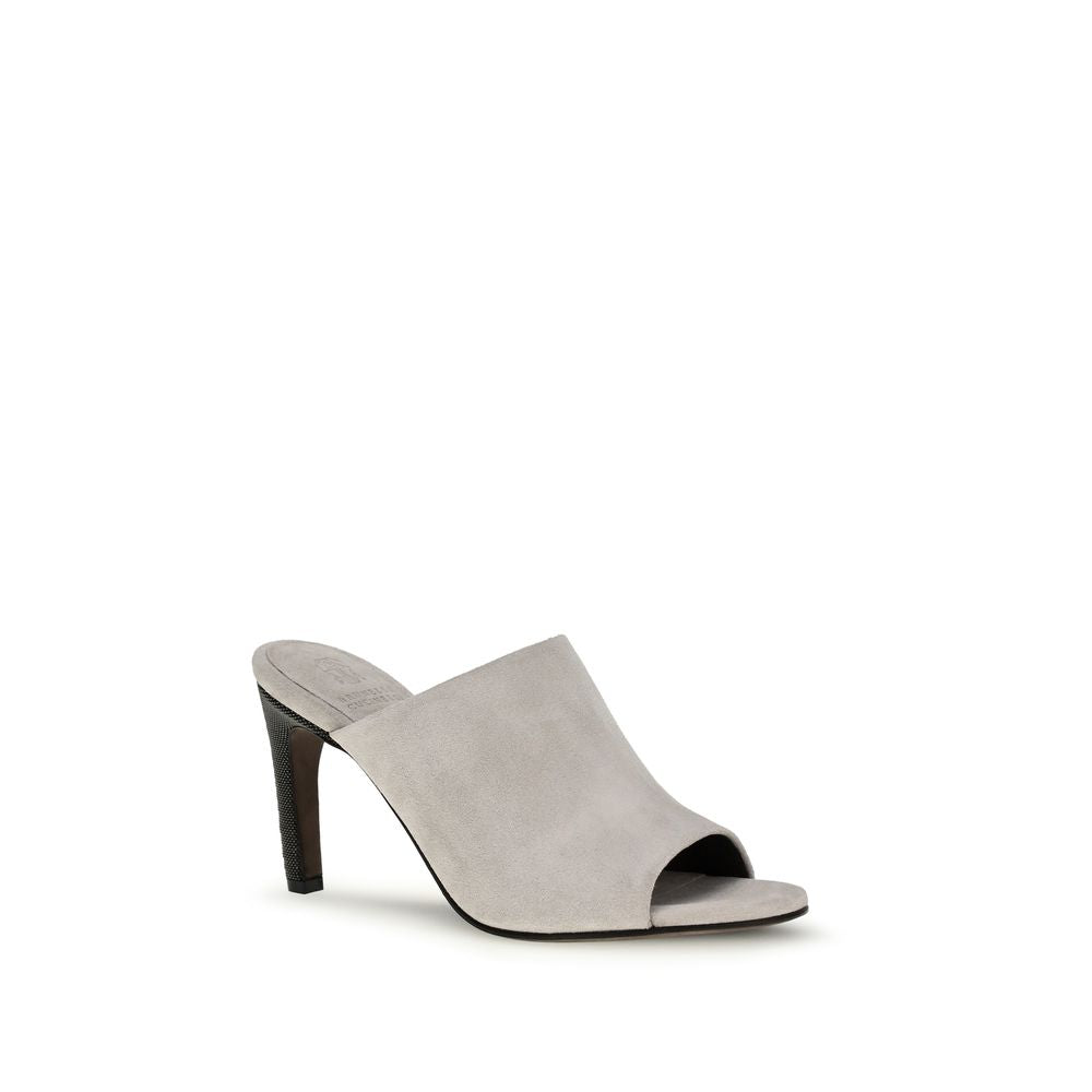 Brunello Cucinelli Grey Calf Leather Mules Bos Taurus