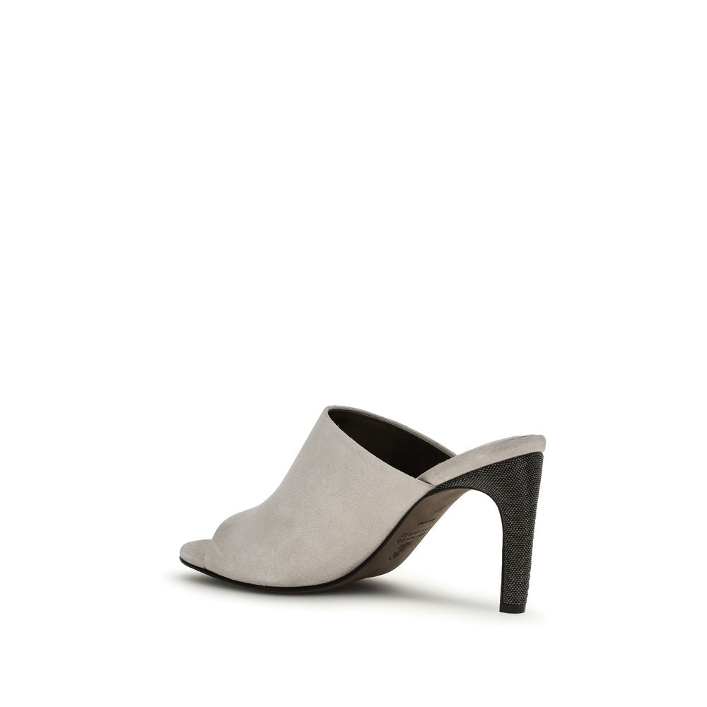 Brunello Cucinelli Grey Calf Leather Mules Bos Taurus