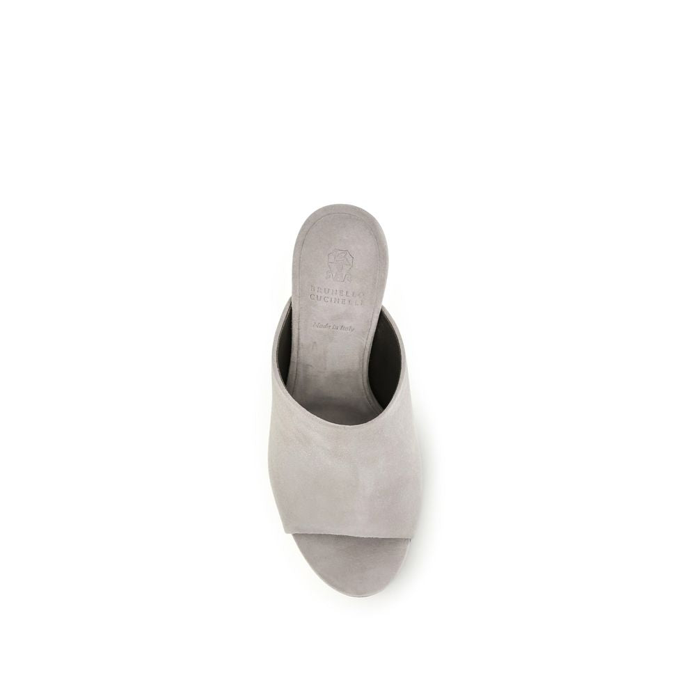 Brunello Cucinelli Grey Calf Leather Mules Bos Taurus