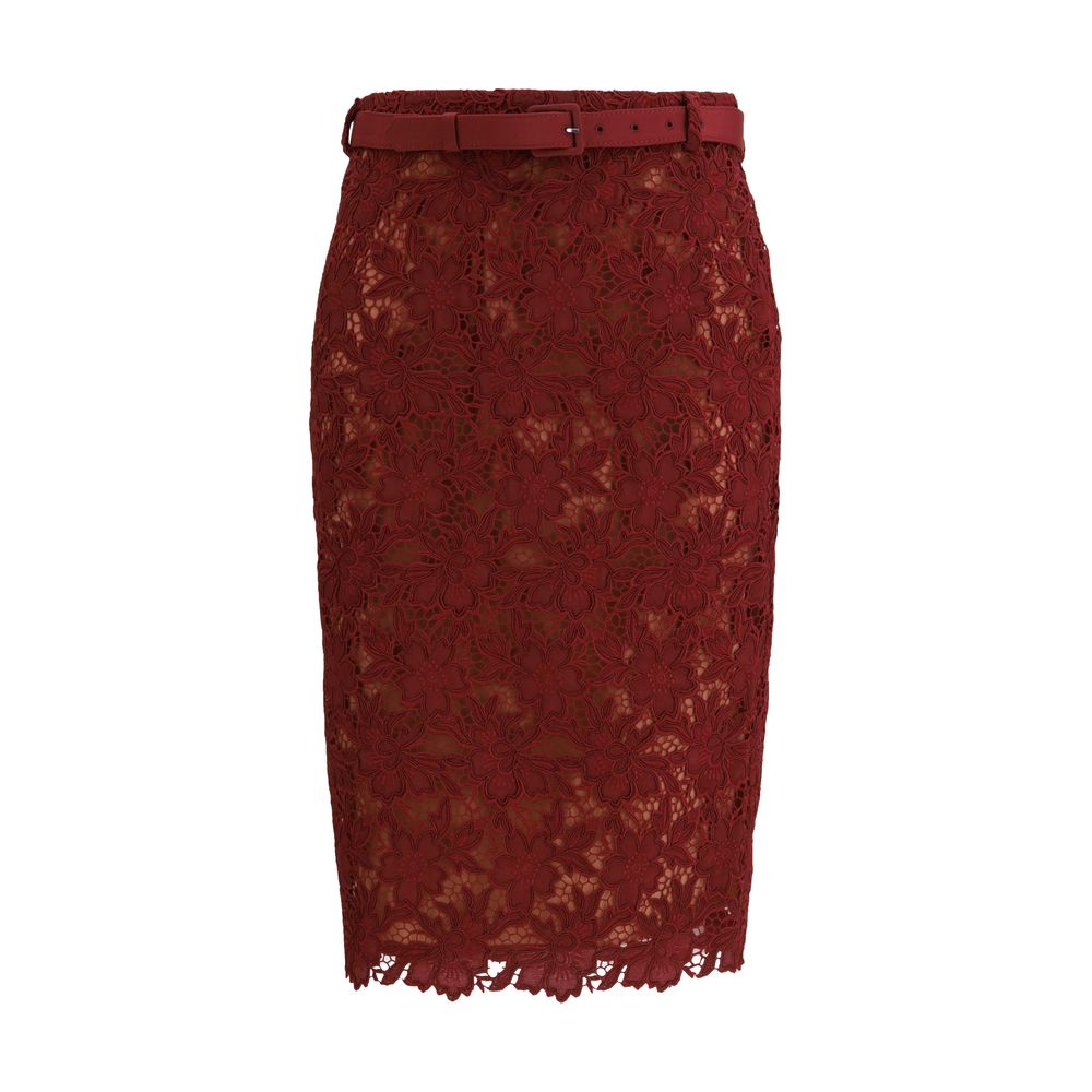 Self-Portrait Midi-Rock aus bordeauxfarbenem Polyester