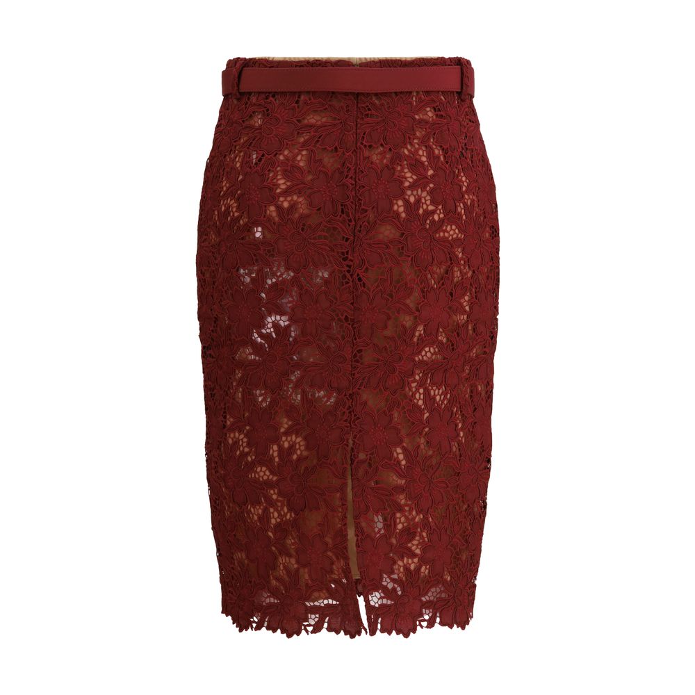 Self-Portrait Midi-Rock aus bordeauxfarbenem Polyester