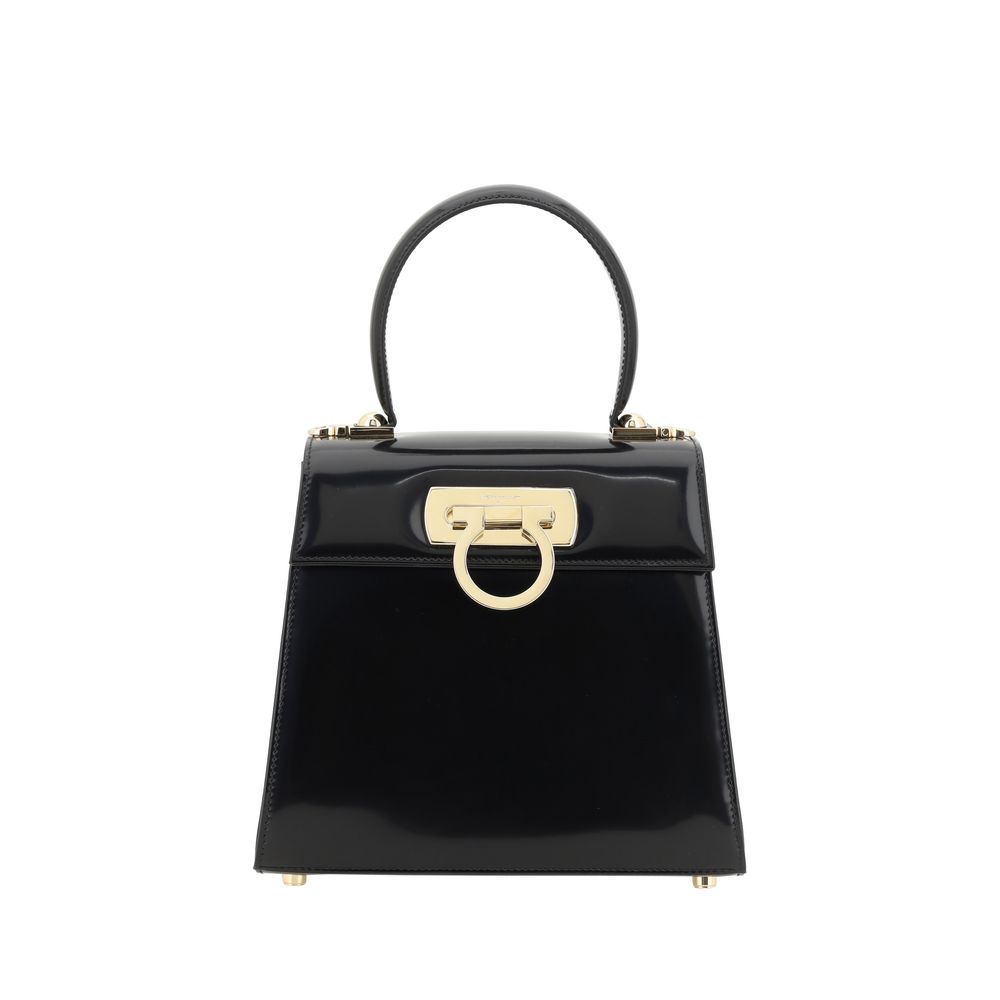 Ferragamo Schwarze Kalbsleder Bos Taurus Handtasche