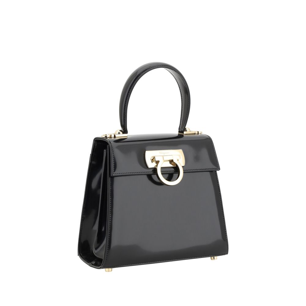 Ferragamo Schwarze Kalbsleder Bos Taurus Handtasche