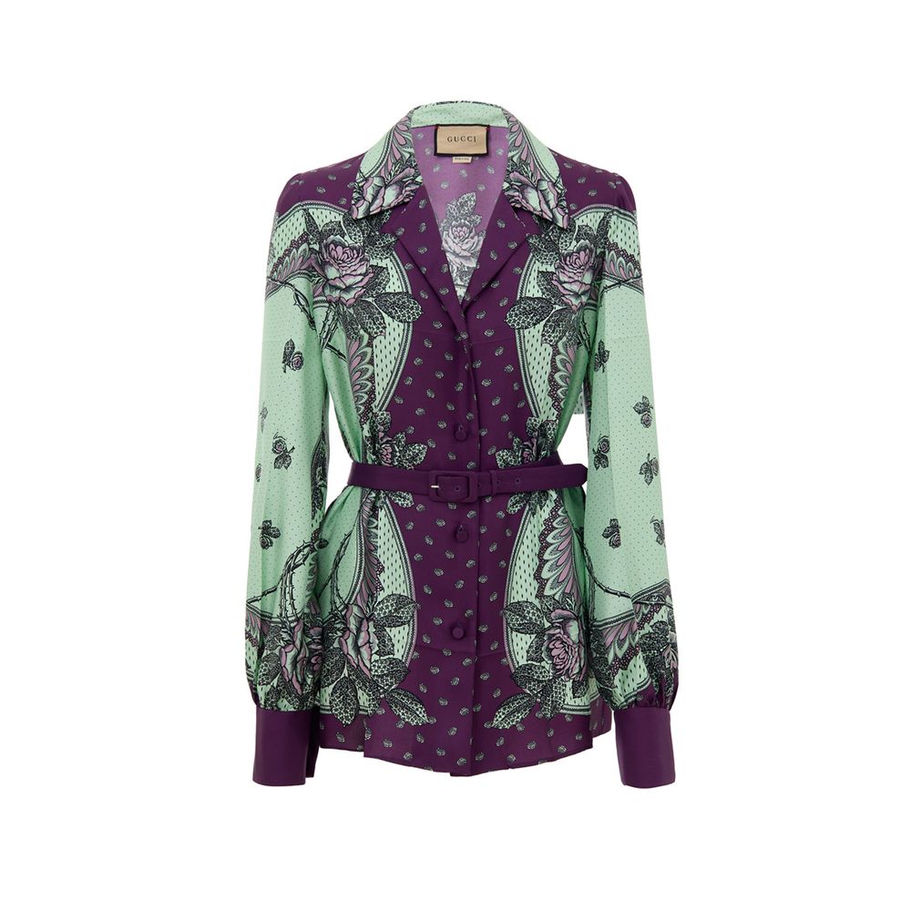 Gucci Green Patterned Silk Shirt