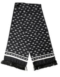Dolce & Gabbana Schwarzer Seiden-Schal mit Kronen-Fransen 173cm x 32,5cm