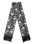 Dolce & Gabbana Black Silk Floral Print Scarf with Fringes, 136cm x 15.5cm
