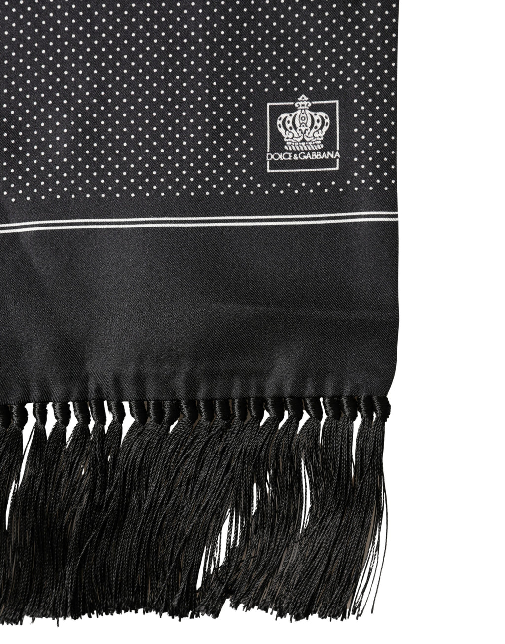 Dolce & Gabbana Black Silk Polka Dot Crown Foulard 140cm x 16.5cm Scarf