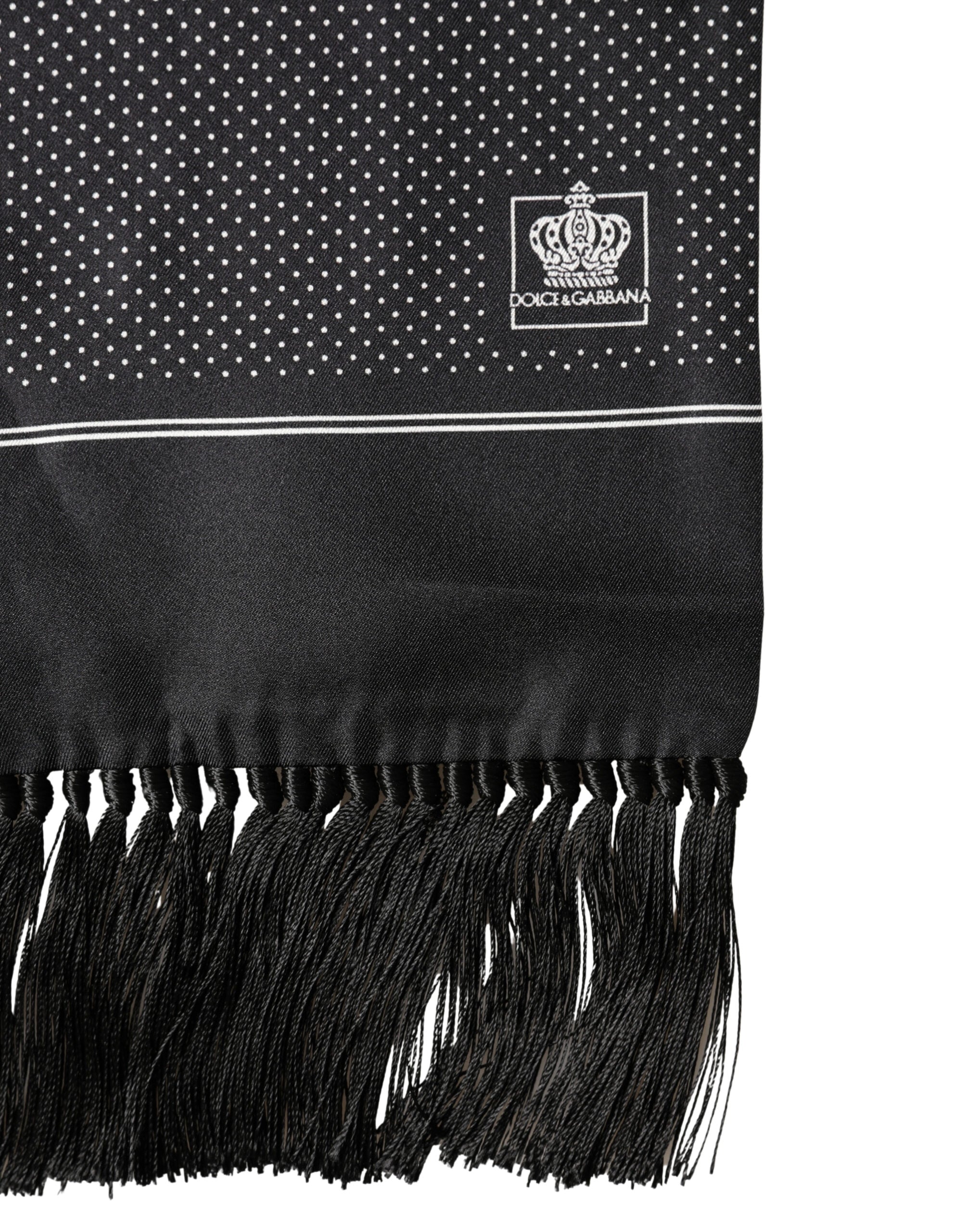 Dolce & Gabbana Black Silk Polka Dot Crown Foulard 140cm x 16.5cm Scarf
