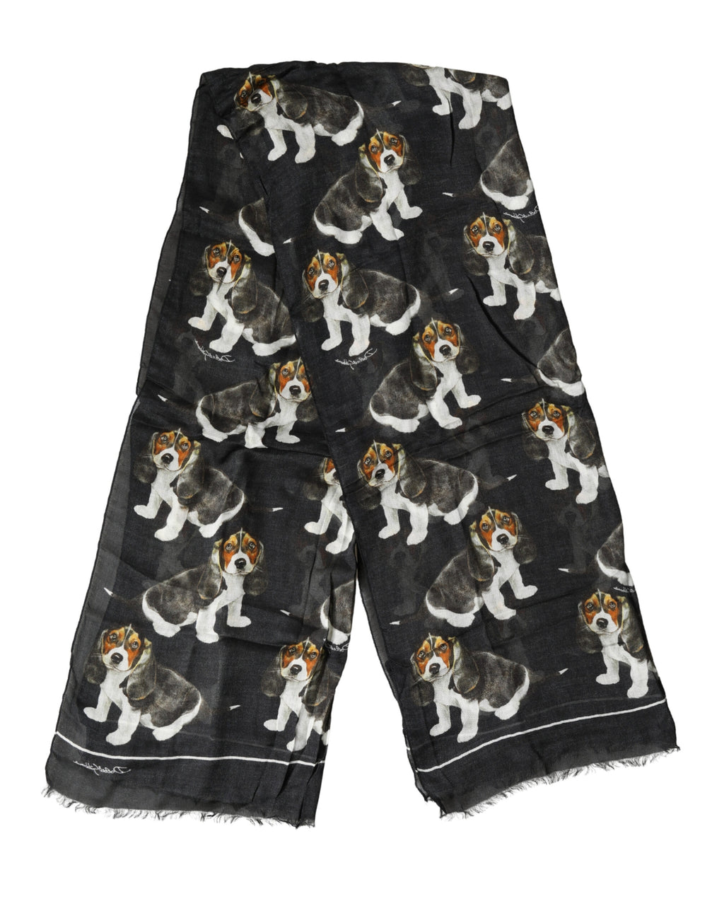 Dolce & Gabbana Black Foulard in Modal and Wool with Dog Print 178cm x 63cm Scarf