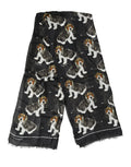 Dolce & Gabbana Black Foulard in Modal and Wool with Dog Print 178cm x 63cm Scarf