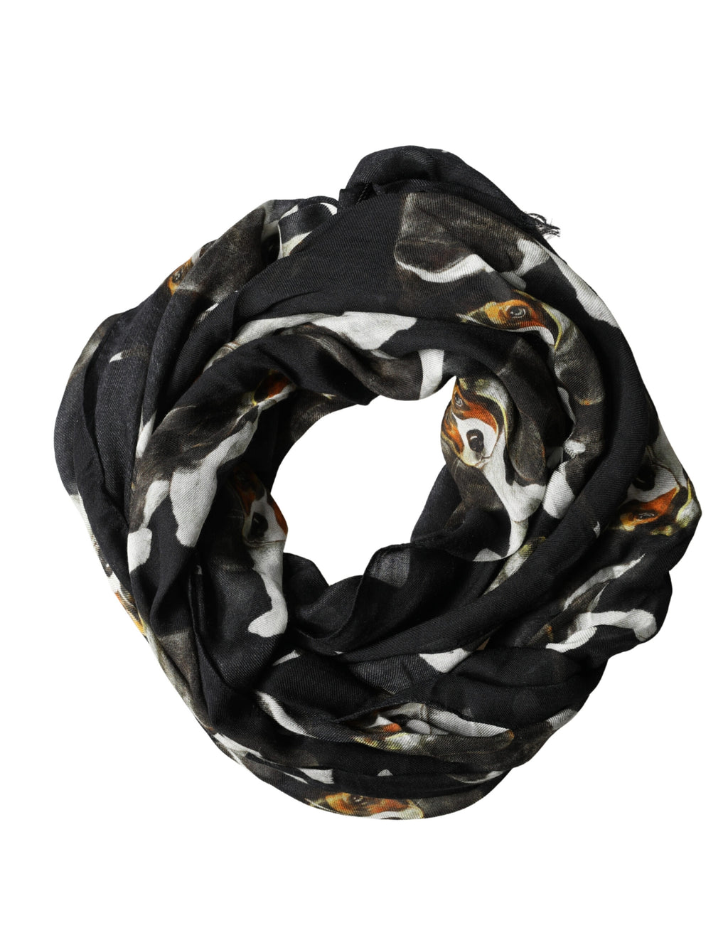Dolce & Gabbana Black Foulard in Modal and Wool with Dog Print 178cm x 63cm Scarf