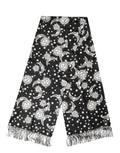 Dolce & Gabbana Black Silk Scarf with Sun, Moon and Star Fringes 178cm x 33cm