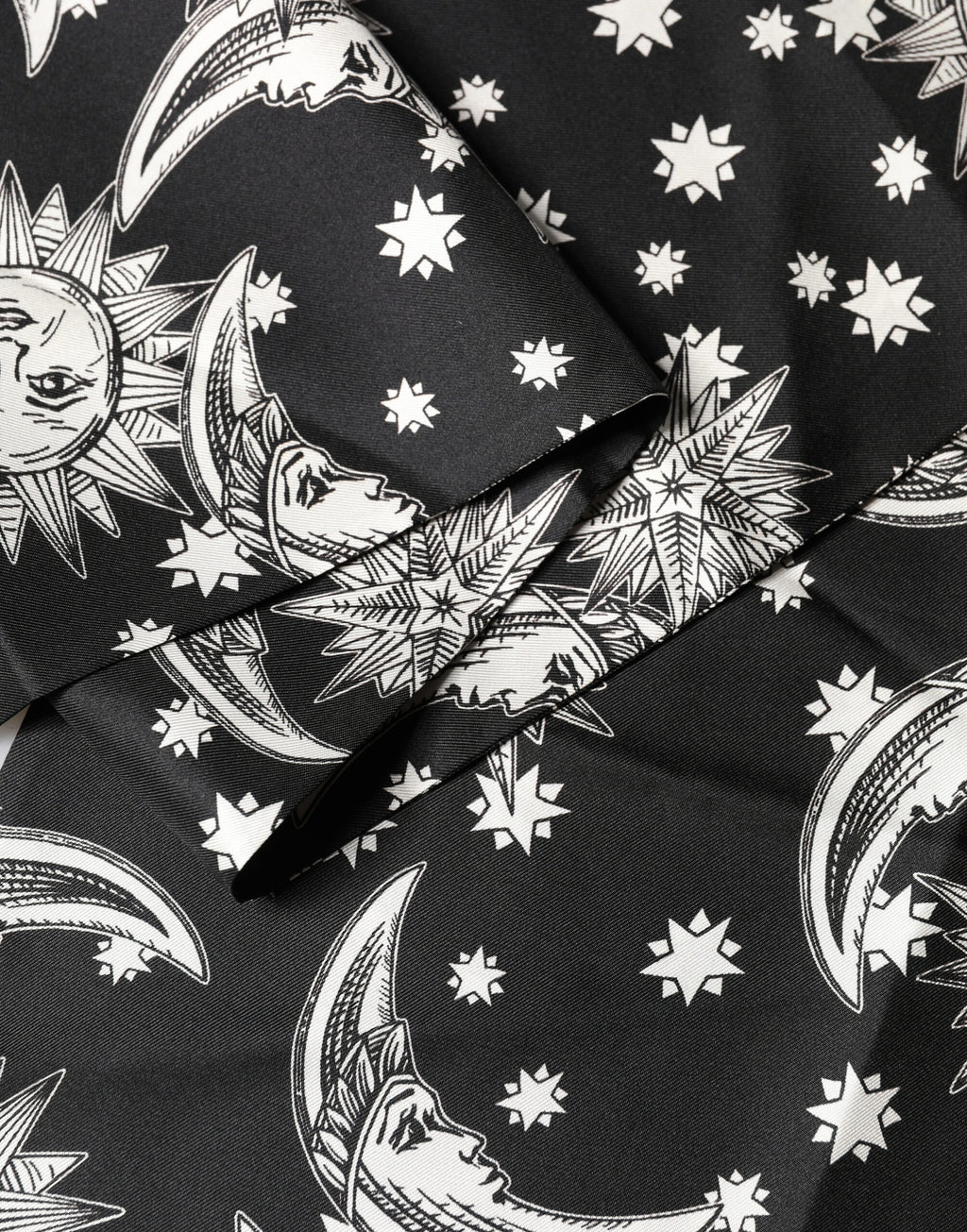 Dolce & Gabbana Black Silk Scarf with Sun, Moon and Star Fringes 178cm x 33cm