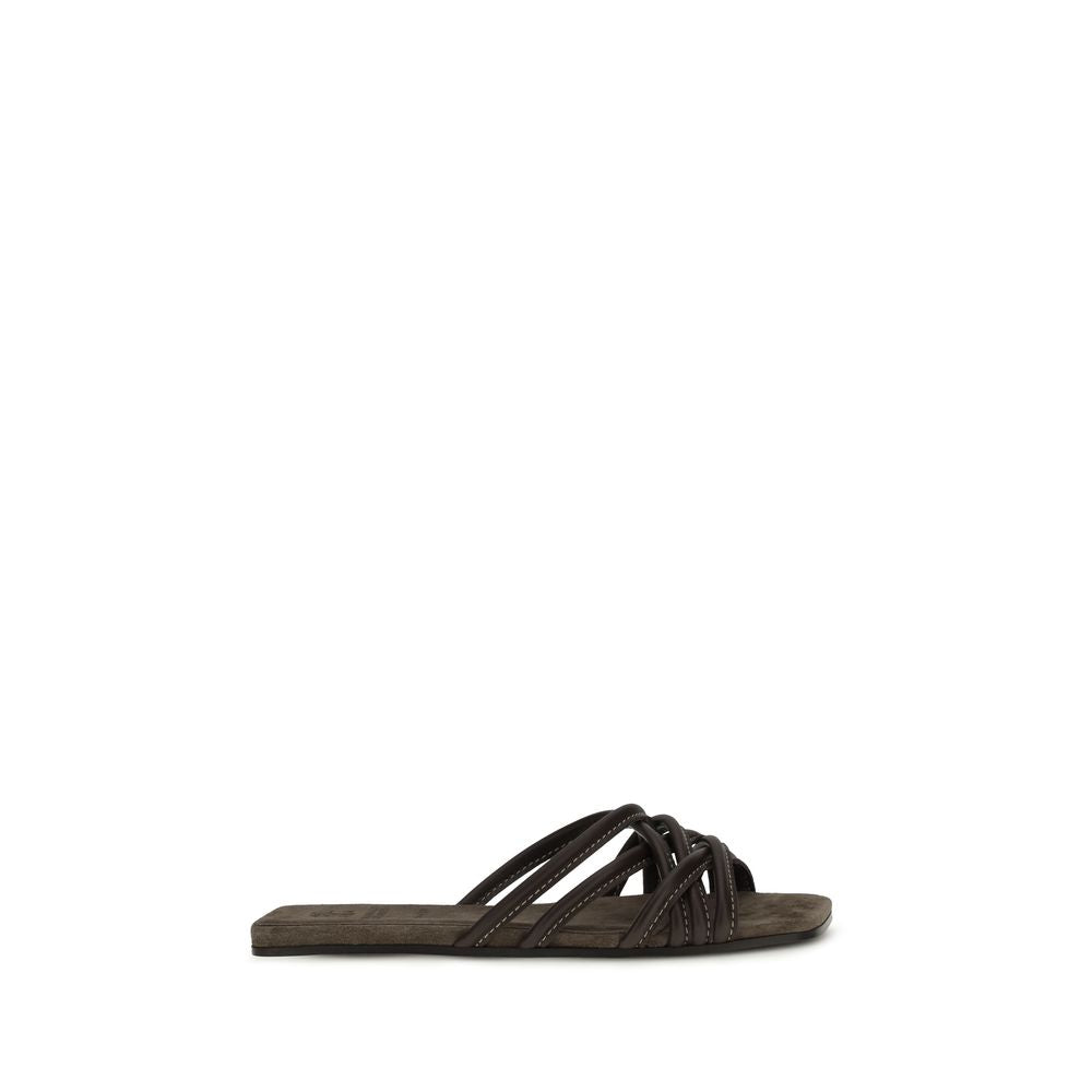 Brunello Cucinelli Brown Calfskin Sandals Bos Taurus