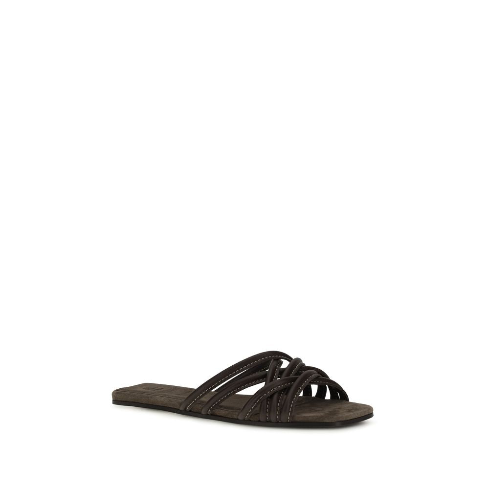 Brunello Cucinelli Brown Calfskin Sandals Bos Taurus