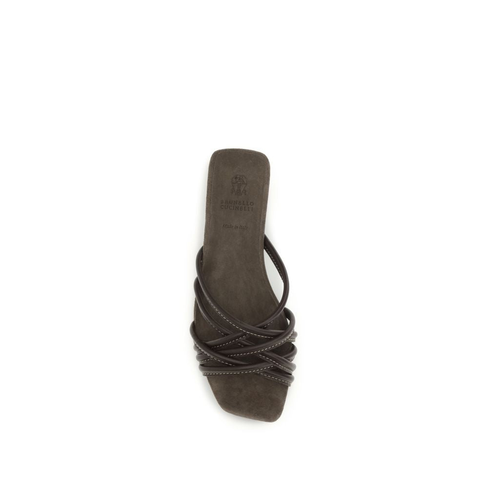 Brunello Cucinelli Brown Calfskin Sandals Bos Taurus