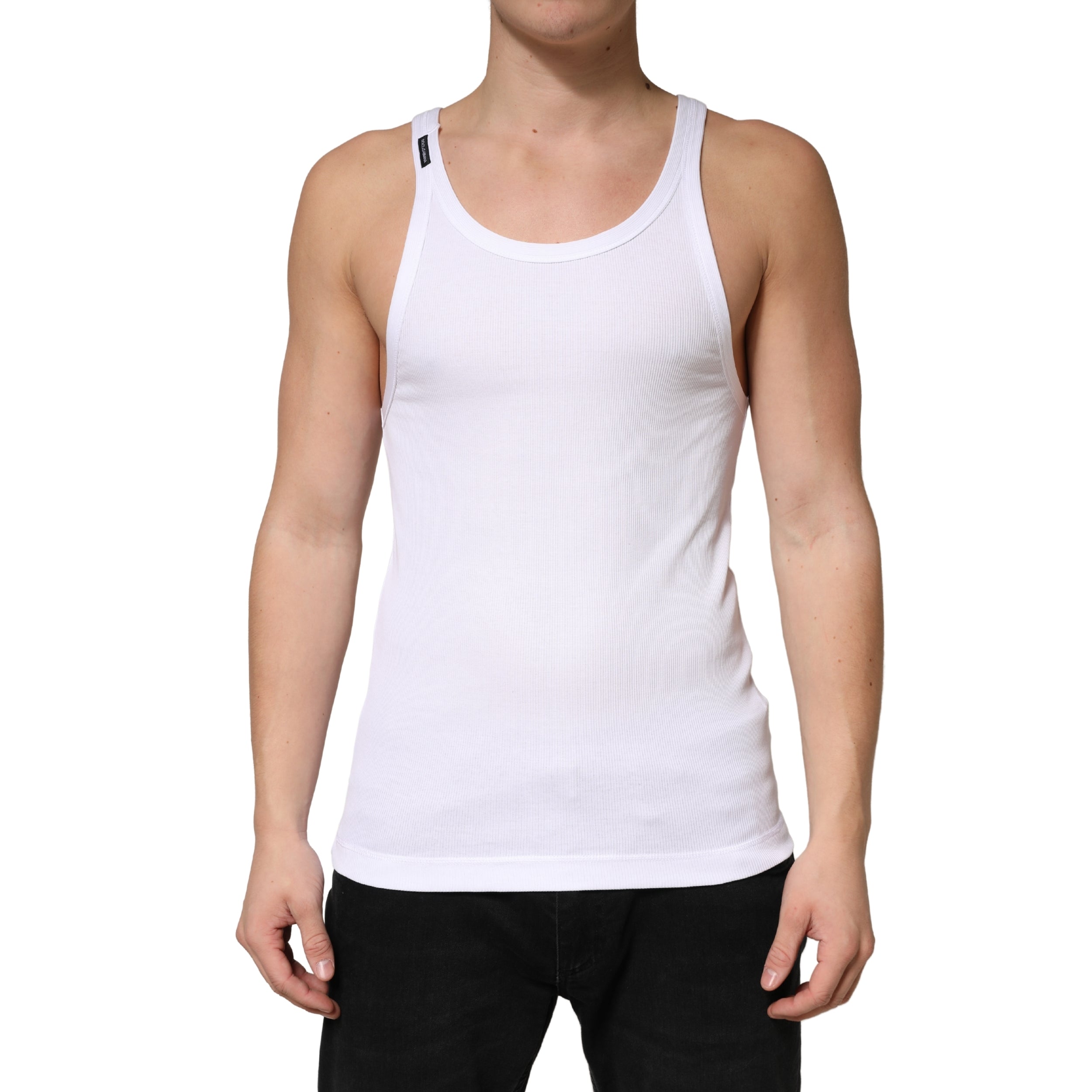 Dolce & Gabbana Weißes geripptes ärmelloses Tanktop aus Baumwolle