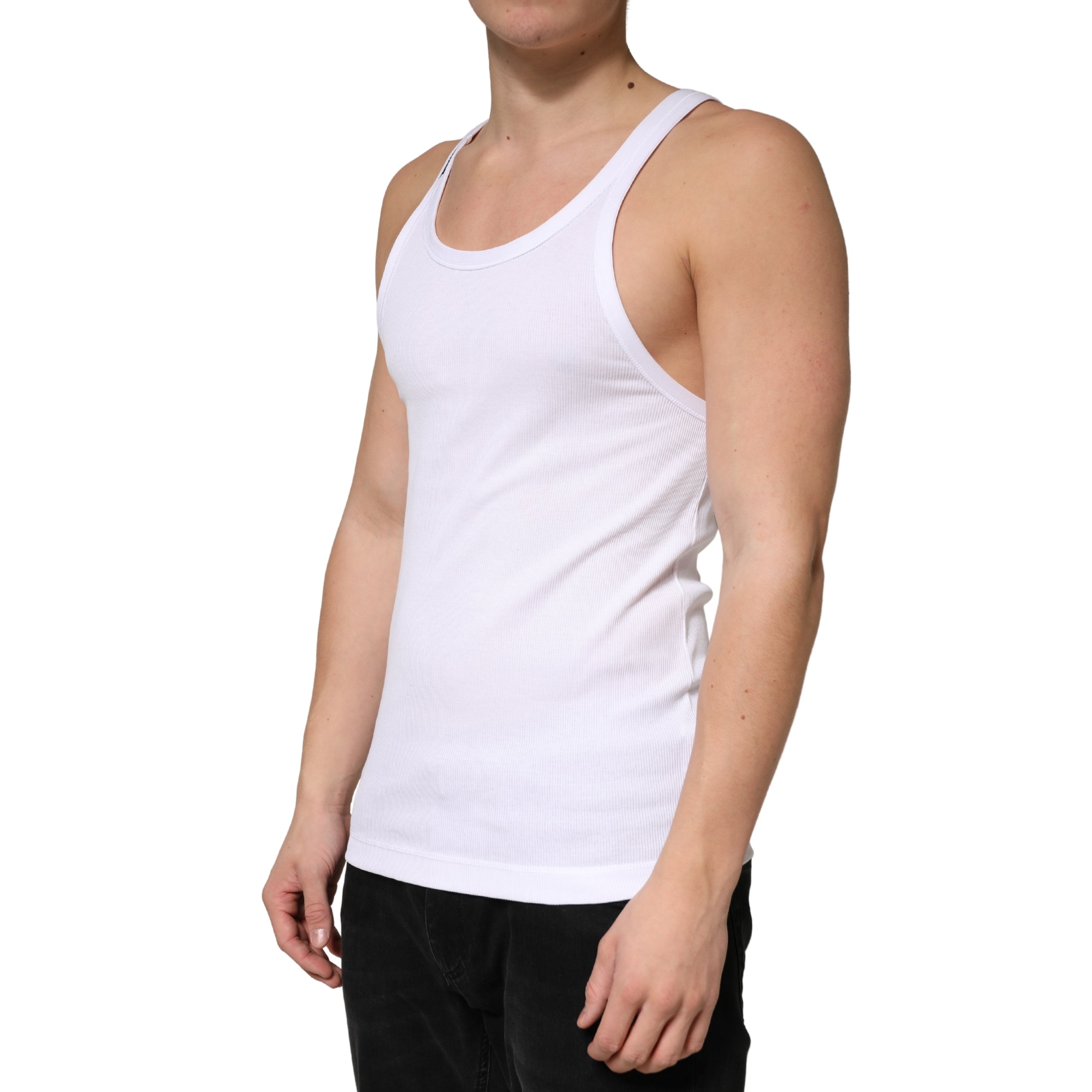 Dolce & Gabbana Weißes geripptes ärmelloses Tanktop aus Baumwolle