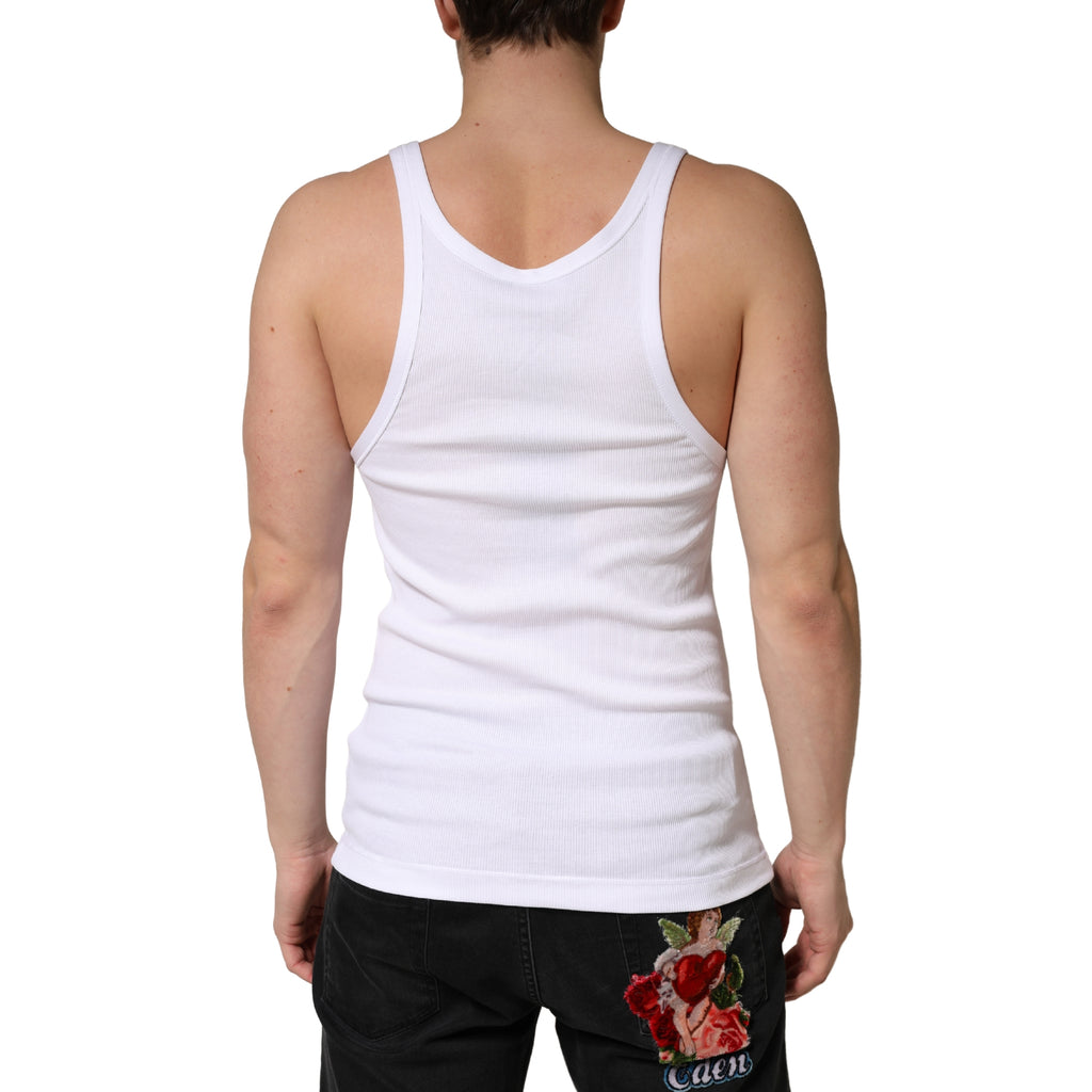 Dolce & Gabbana Weißes geripptes ärmelloses Tanktop aus Baumwolle