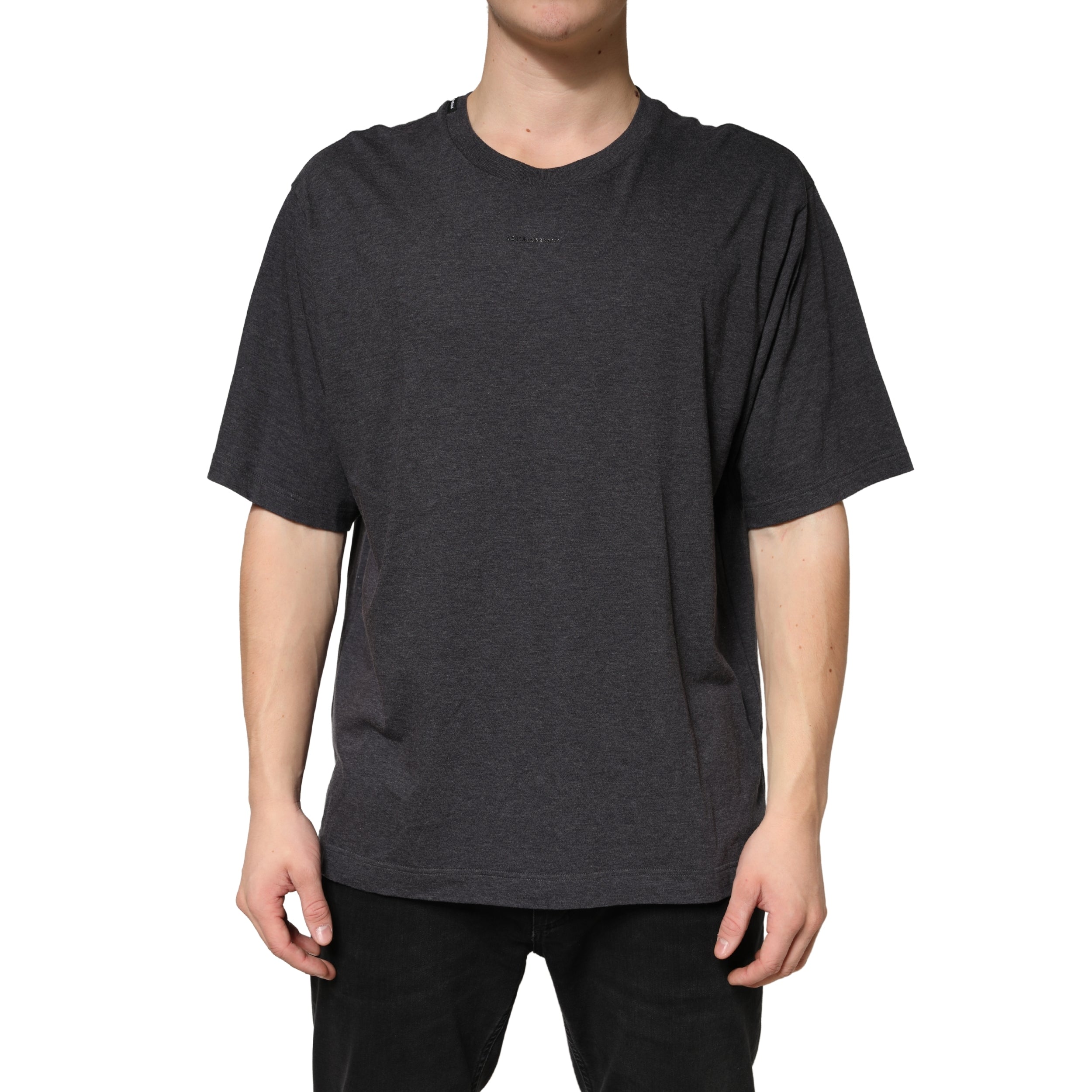 Dolce & Gabbana Dunkelgraues Baumwoll-T-Shirt mit Rundhalsausschnitt und kurzen Ärmeln
