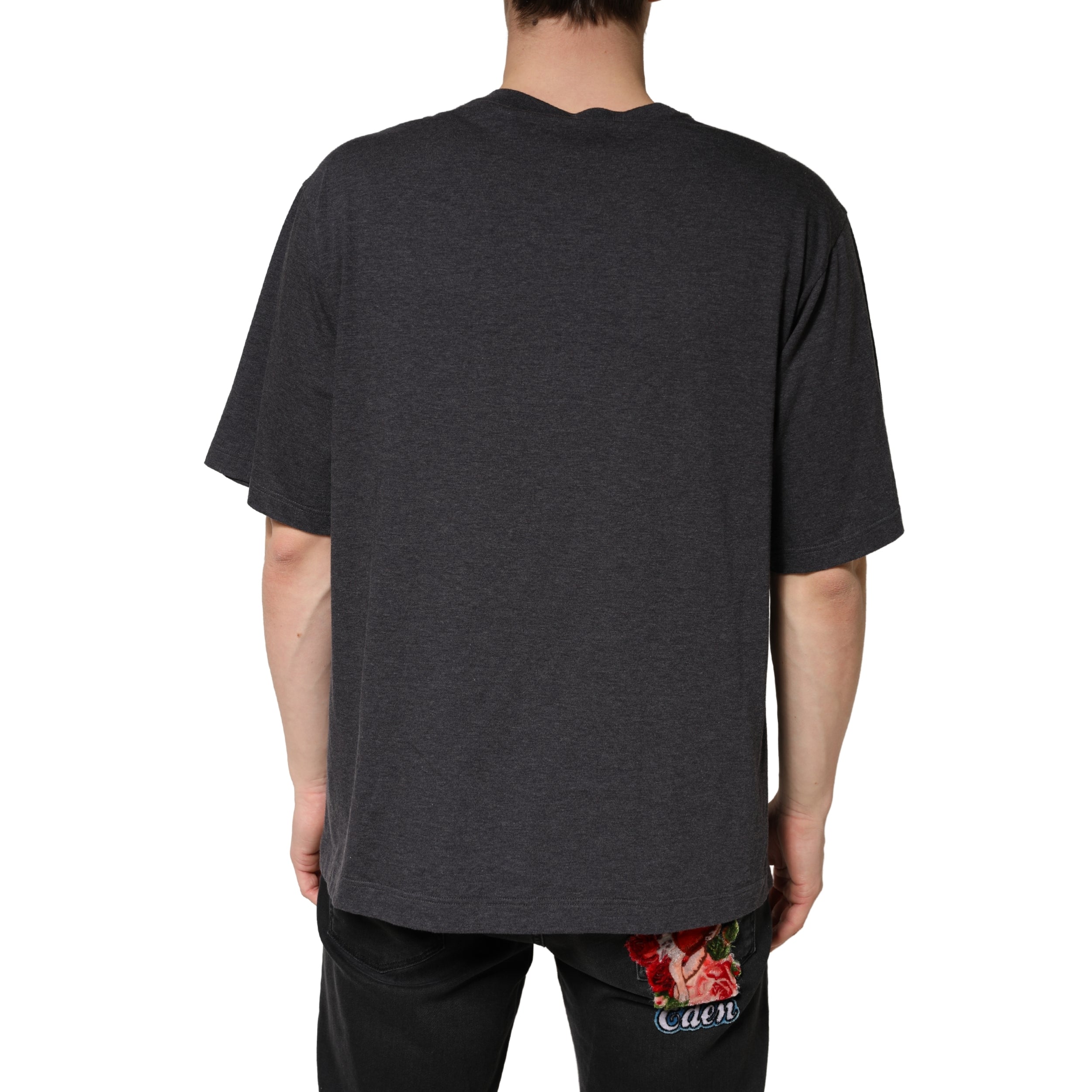 Dolce & Gabbana Dunkelgraues Baumwoll-T-Shirt mit Rundhalsausschnitt und kurzen Ärmeln