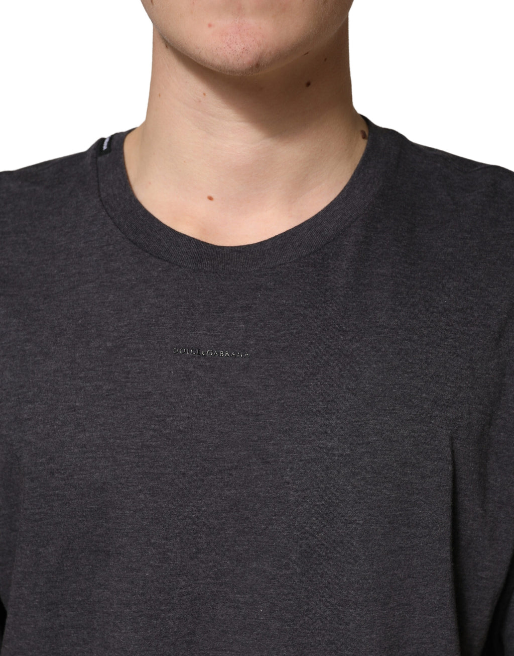 Dolce & Gabbana Dunkelgraues Baumwoll-T-Shirt mit Rundhalsausschnitt und kurzen Ärmeln