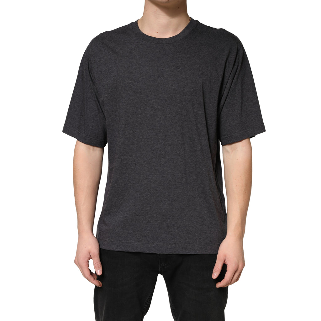 Dolce & Gabbana Dark Gray Cotton T-Shirt with Crew Neck and Short Sleeves