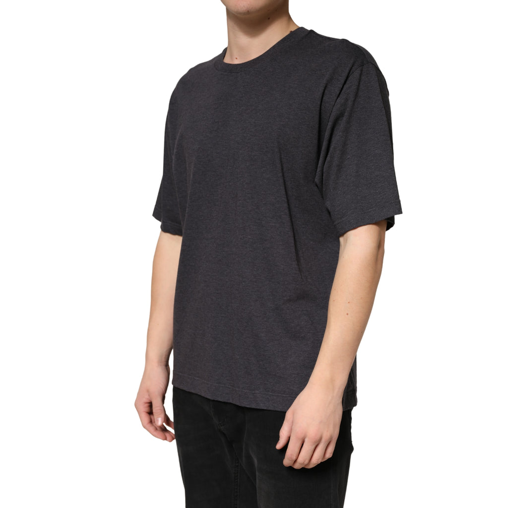 Dolce & Gabbana Dark Gray Cotton T-Shirt with Crew Neck and Short Sleeves