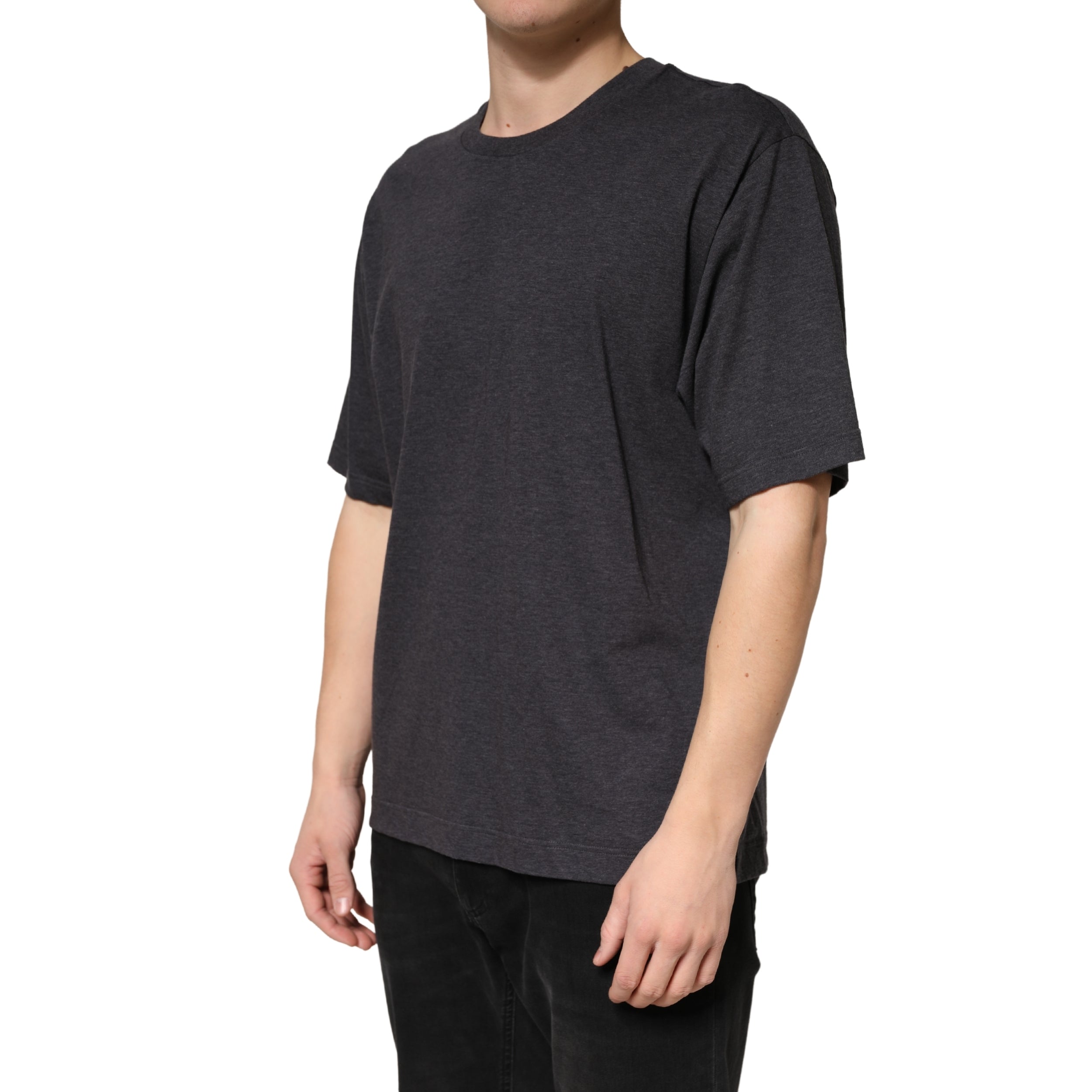 Dolce & Gabbana Dark Gray Cotton T-Shirt with Crew Neck and Short Sleeves