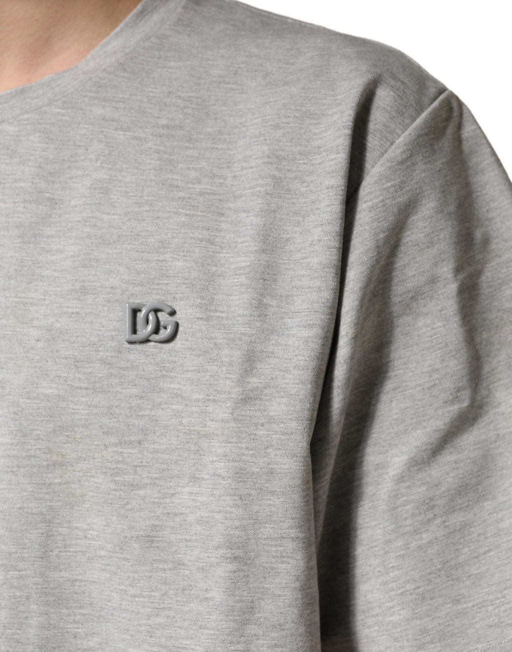Dolce & Gabbana Graues Baumwoll-T-Shirt mit Rundhalsausschnitt und kurzen Ärmeln