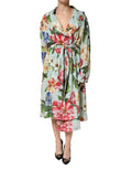 Dolce & Gabbana Grünes Seiden-Wickelkleid mit Blumenmuster, Midi-Länge und langen Ärmeln