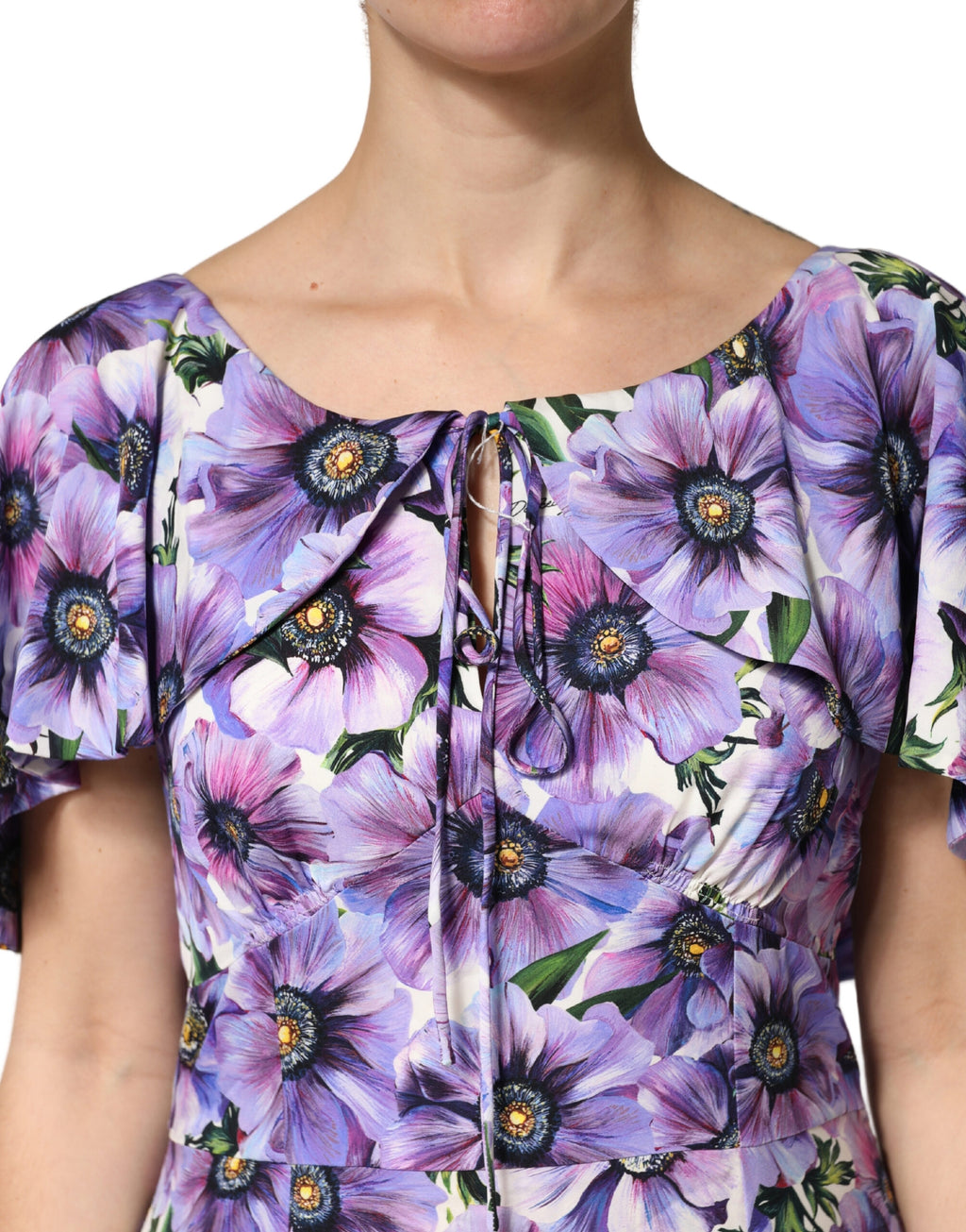 Dolce & Gabbana Elegant floor-length dress in purple floral stretch silk fabric
