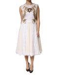 Dolce & Gabbana Ivory Silk Lace Embellished Sleeveless Dress